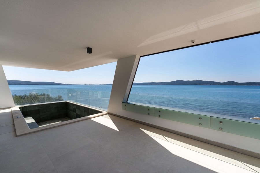 Terrace area with pool and wide sea views in Croatia