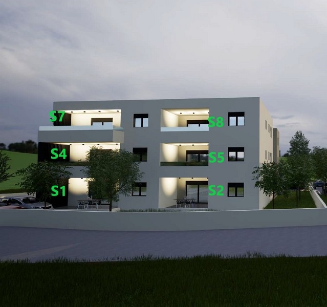 Visualization of the new building with apartments S7 and S8 on the 2nd floor