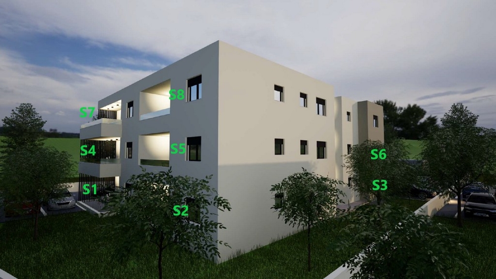 Visualization of the residential building with the location of the apartments