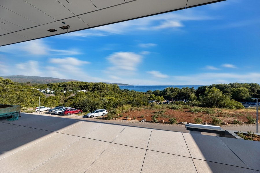 Sea view from the covered balcony of the apartment in Krk