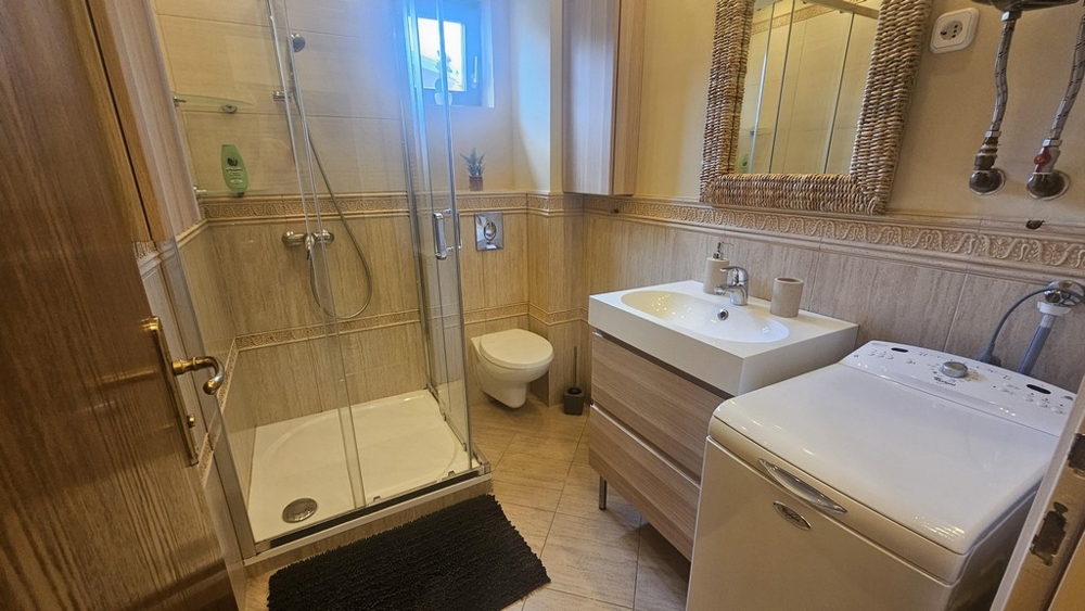 Bathroom with shower, toilet and washing machine