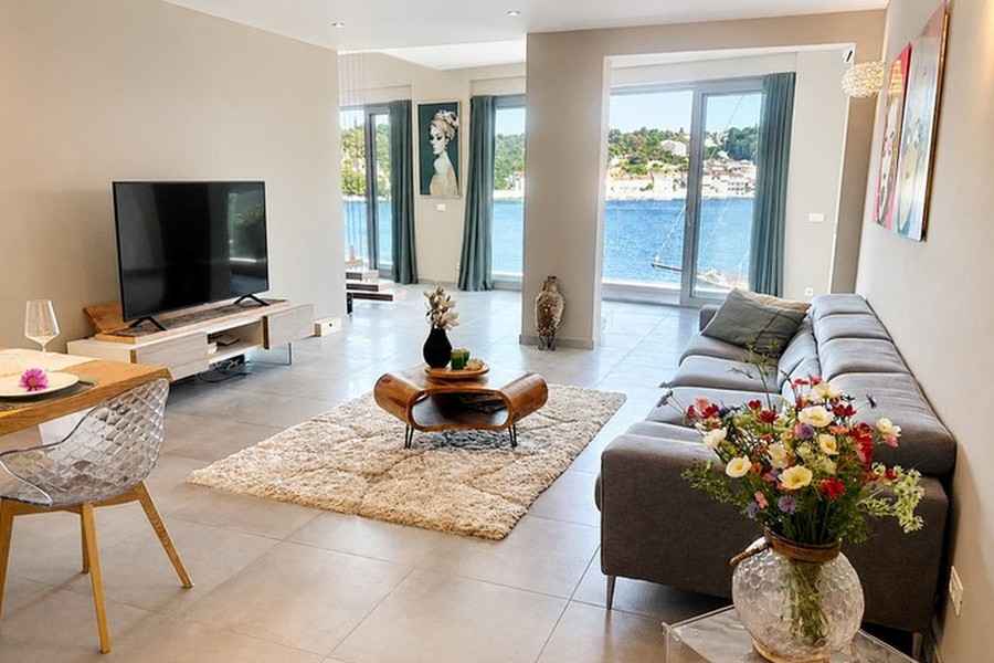 Living room with sea view and custom-made furniture, Korcula