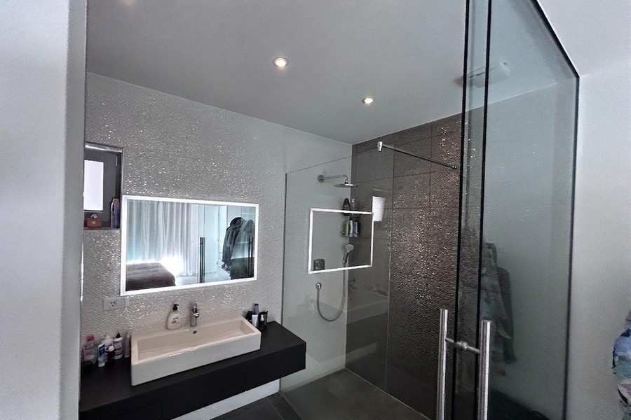 Modern bathroom with glass shower, apartment on Korcula