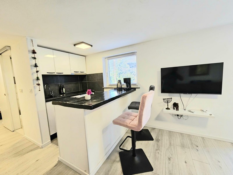Kitchen with counter and TV in the apartment in Njivice