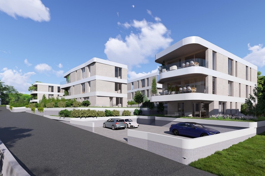 Buy a new penthouse in Krk, visualization of the residential complex with parking spaces