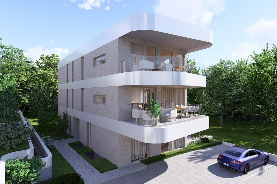 Penthouse in Krk, view of the new building with covered balconies