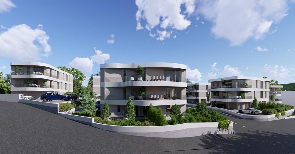Residential complex in Krk, visualization with parking spaces and green areas