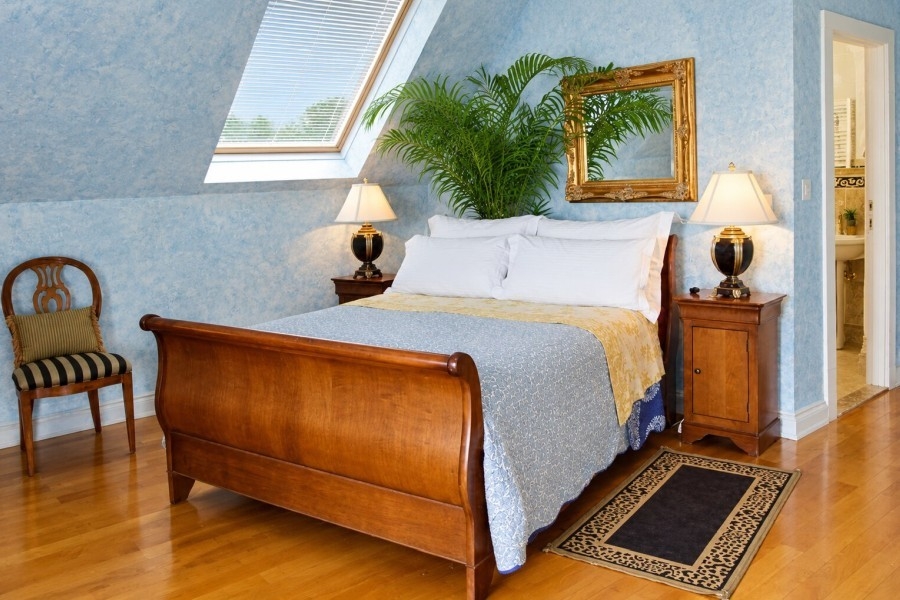 Bedroom on the upper floor with skylight