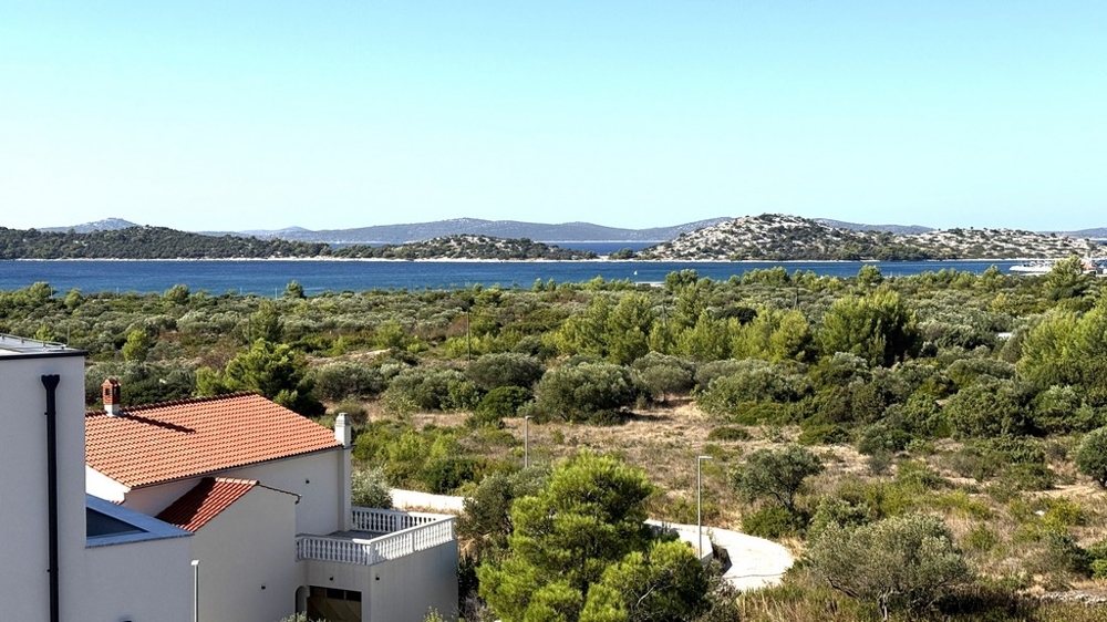 View over the green landscape to the sea and islands