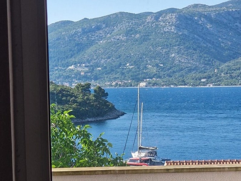 View of the sea from the balcony door