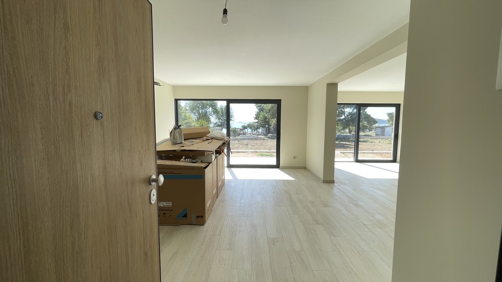 View from the apartment door into the living area
