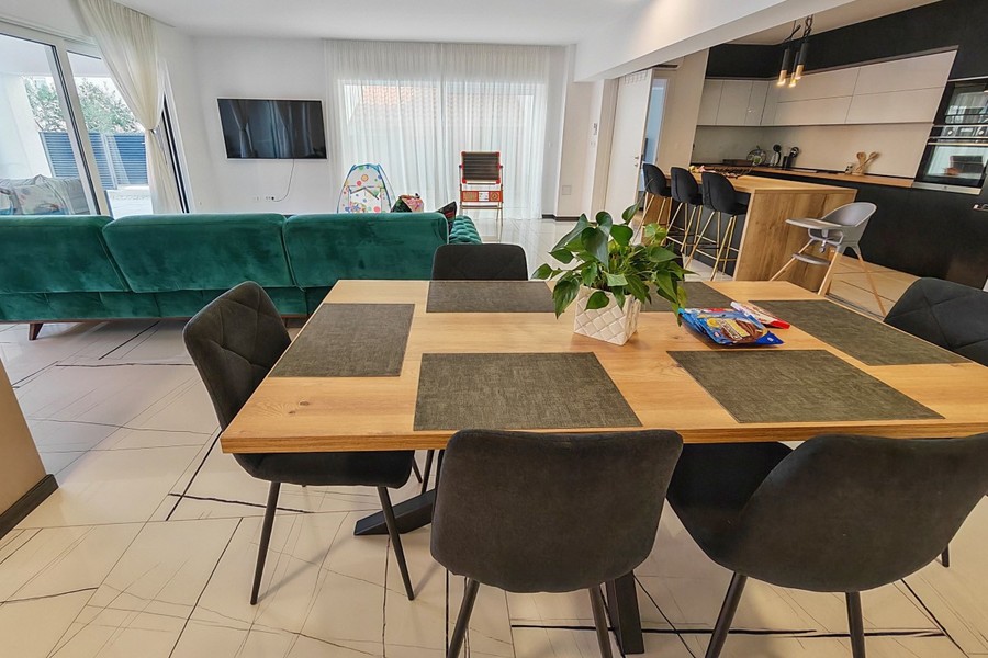 Dining area with view into the kitchen