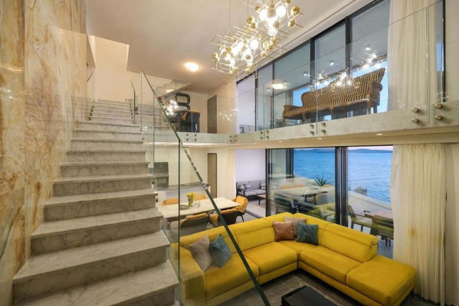 Staircase to the upper floor above the living area