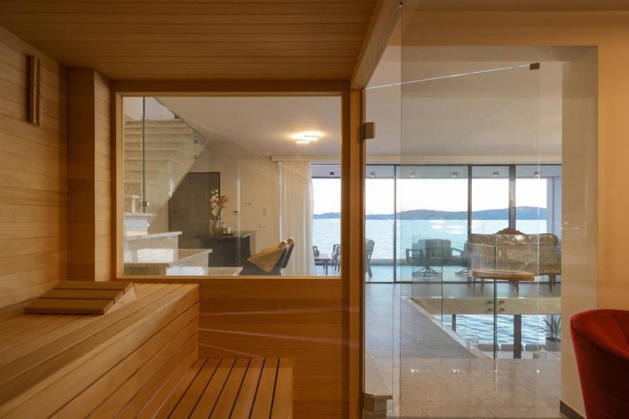 Sauna with glass front