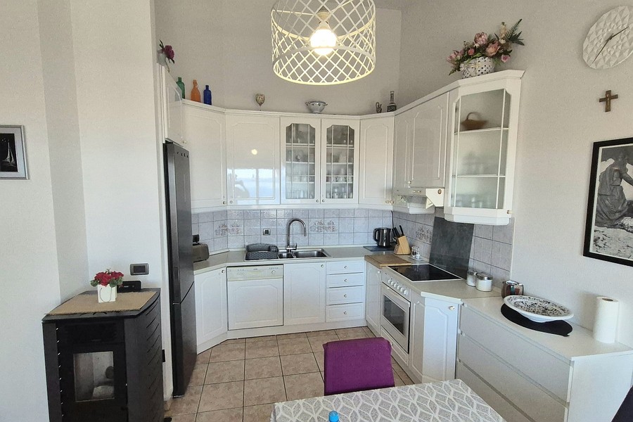 Kitchen with white cupboards