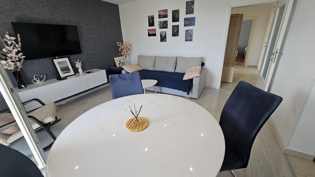 Living and dining area with television