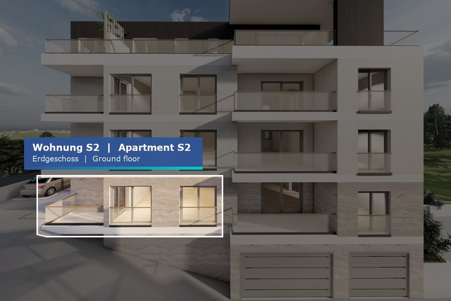 Location of apartment S2 on the ground floor of the new-build in Primosten