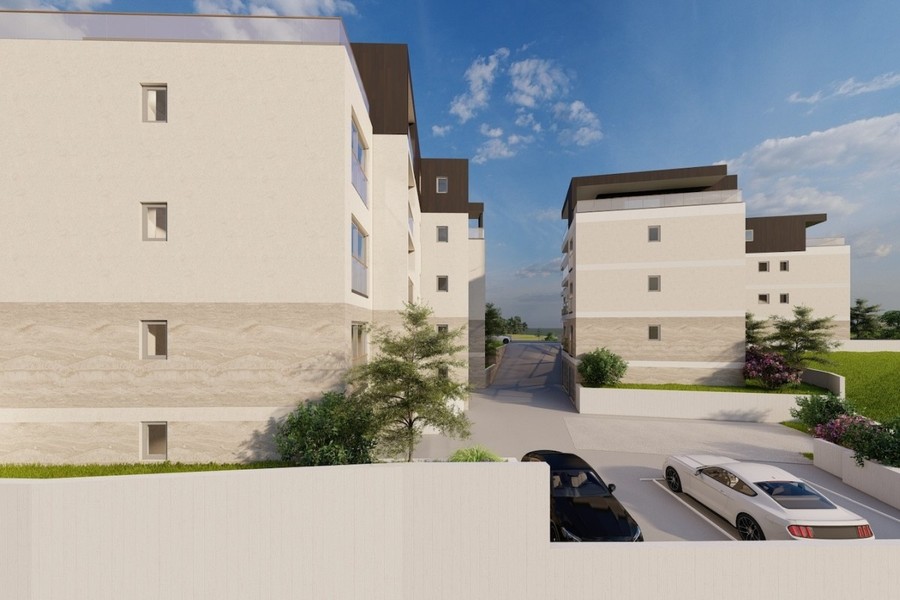 Visualisation: side view with courtyard and parking spaces