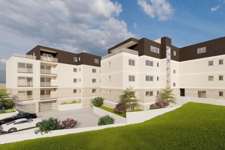 Visualisation: residential building with two wings and garden