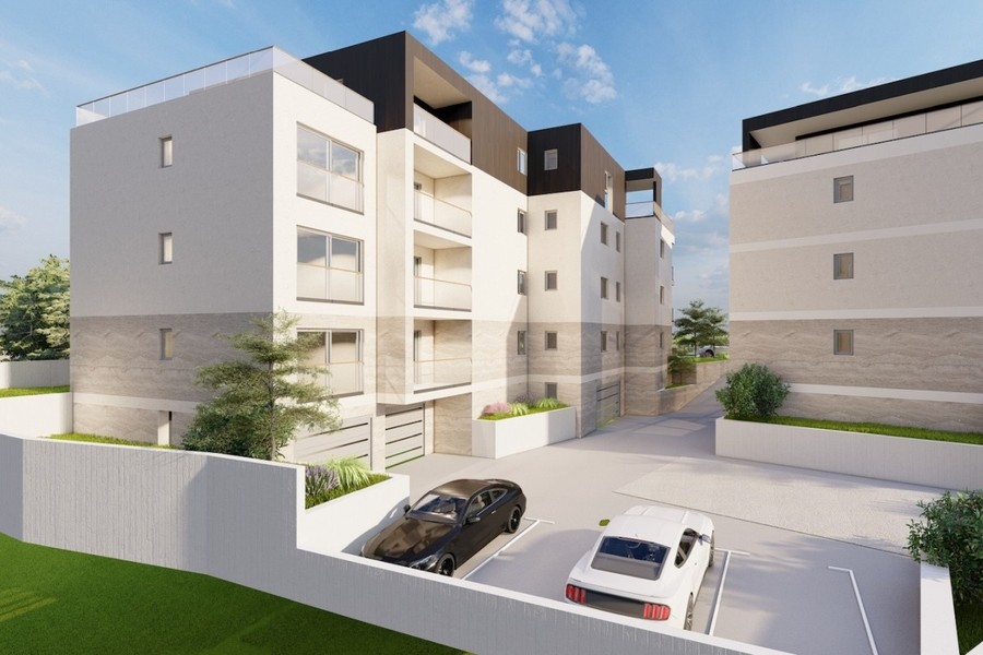 Visualisation: courtyard with parking spaces and planting