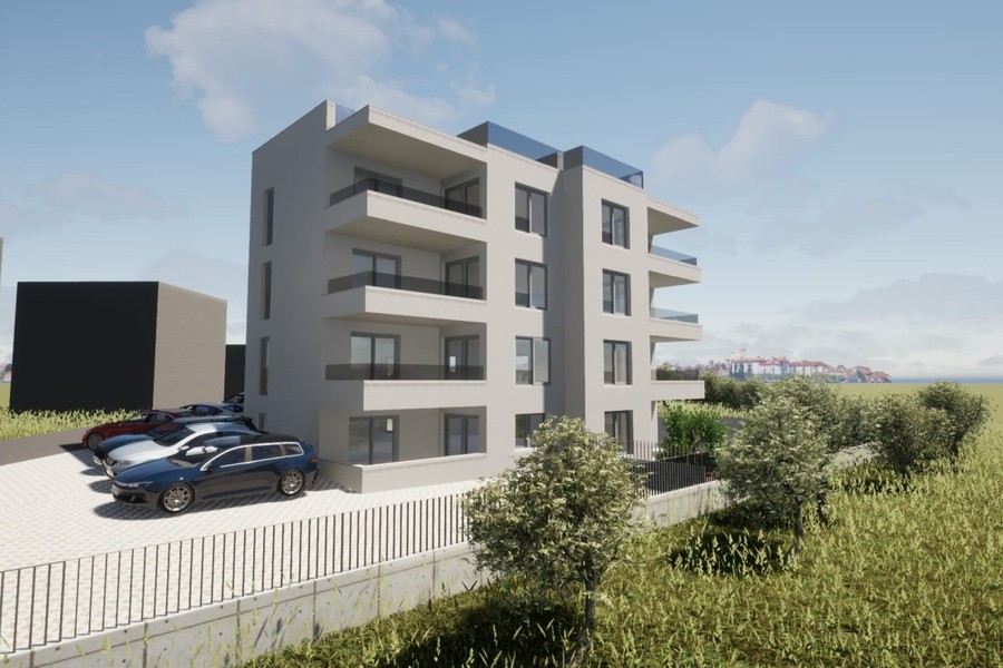 Side view of the residential building with balconies