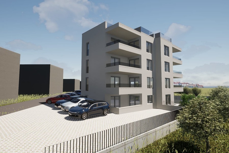 Access road and parking spaces next to the building