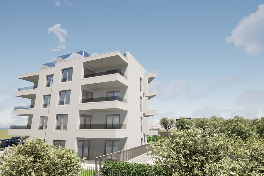 Light facade with covered terraces