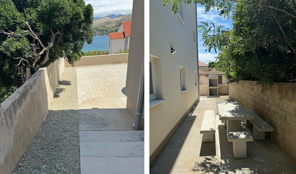 Courtyard with gravel path and seating area