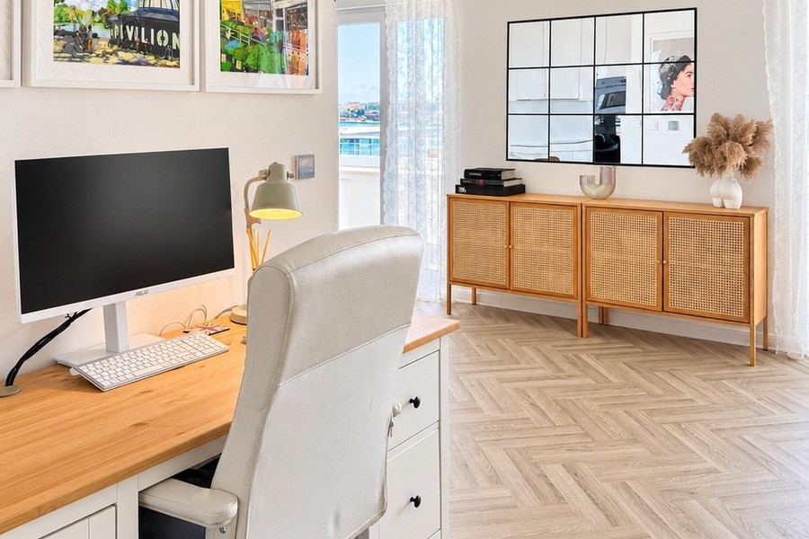 Desk with monitor and view of the window