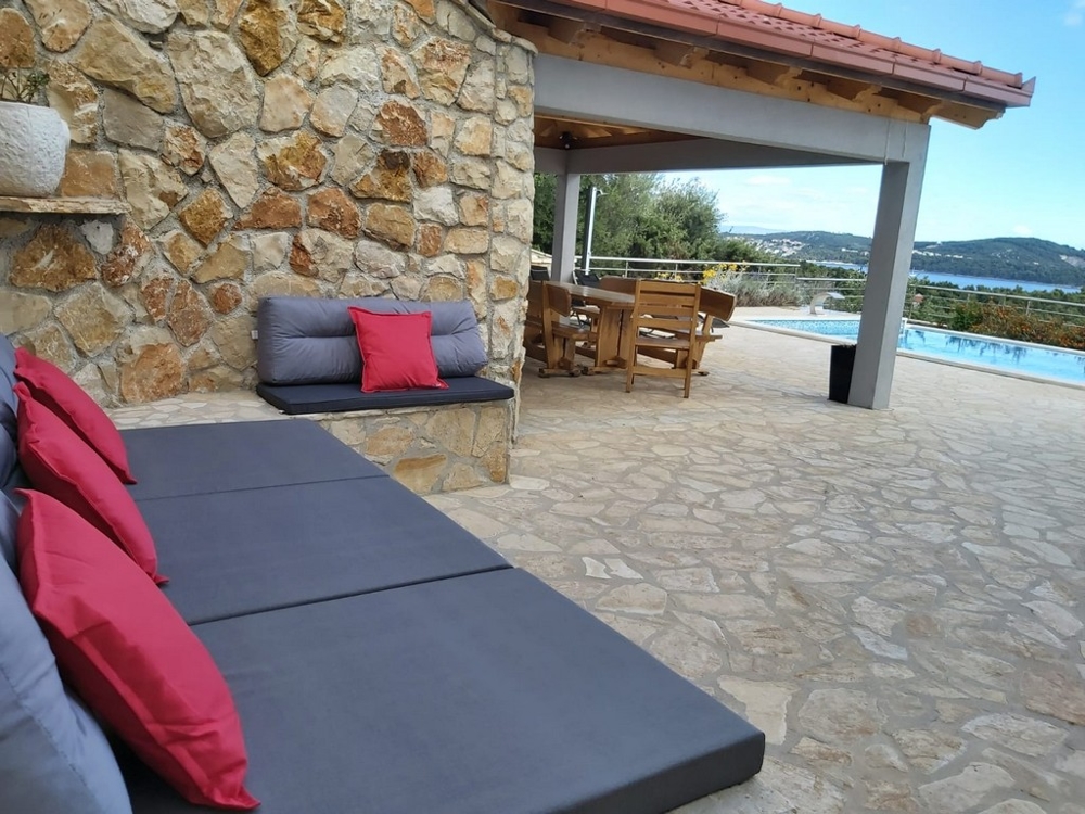 View of a seating area on the terrace in the Trogir region.