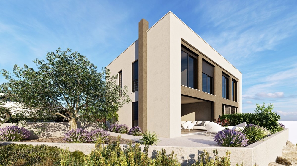 Visualisation of the house with olive tree and lavender