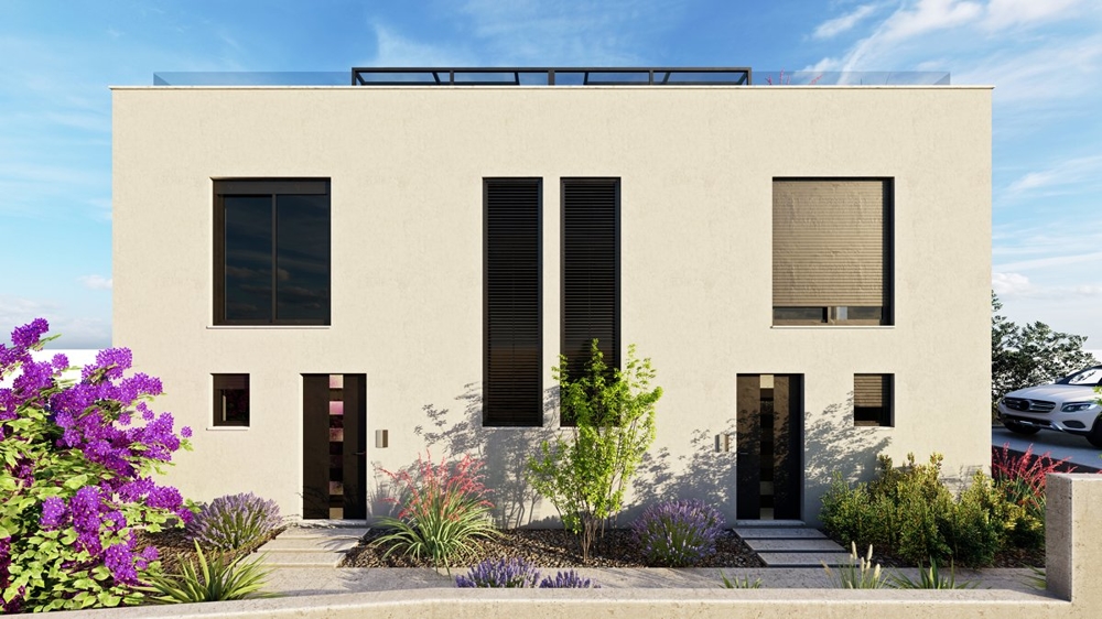 Visualisation of the entrance side with bougainvillea in front