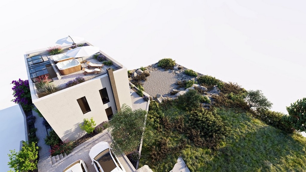 Visualisation of the plot with parking spaces and garden