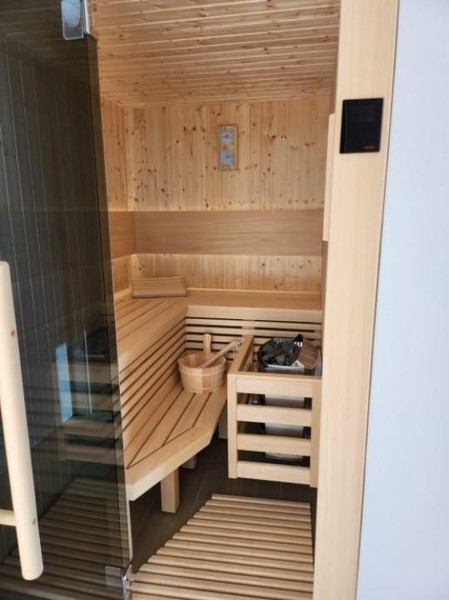 Sauna with wooden benches