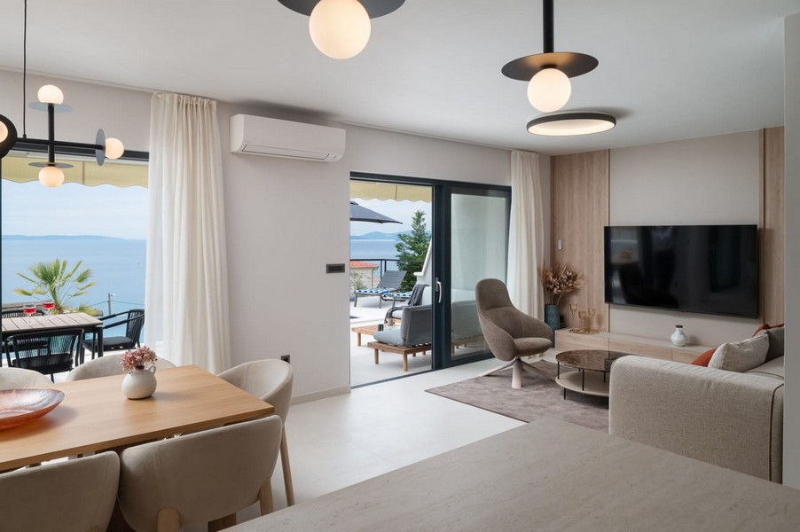 Modern living area with sea views and terrace