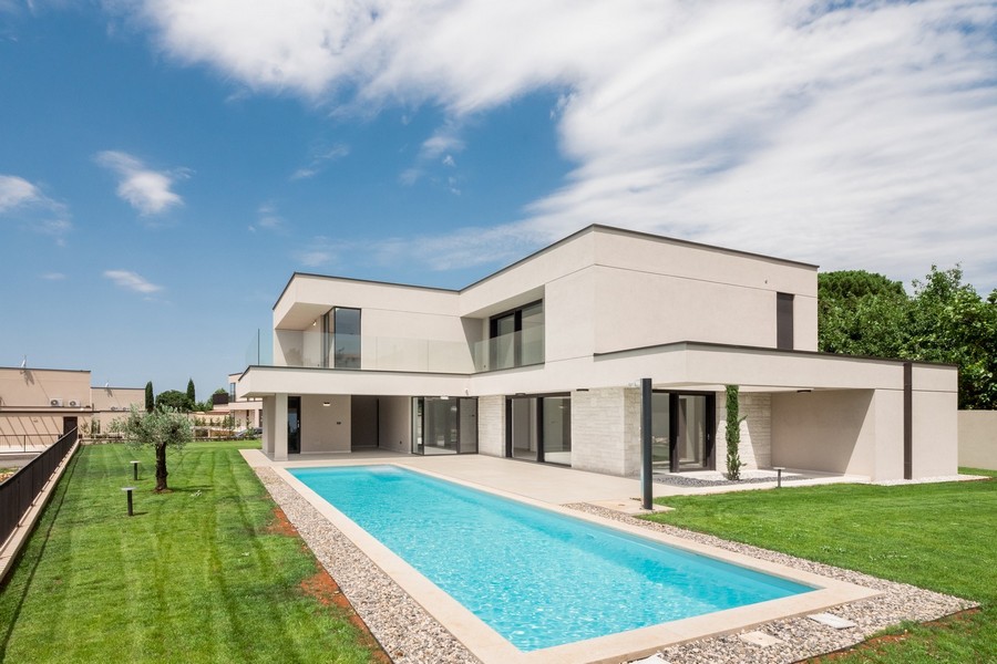 Front view of a modern Croatia property with large windows