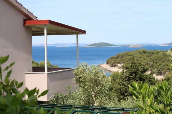 View from the terrace to the sea, house with sea view, island of Murter