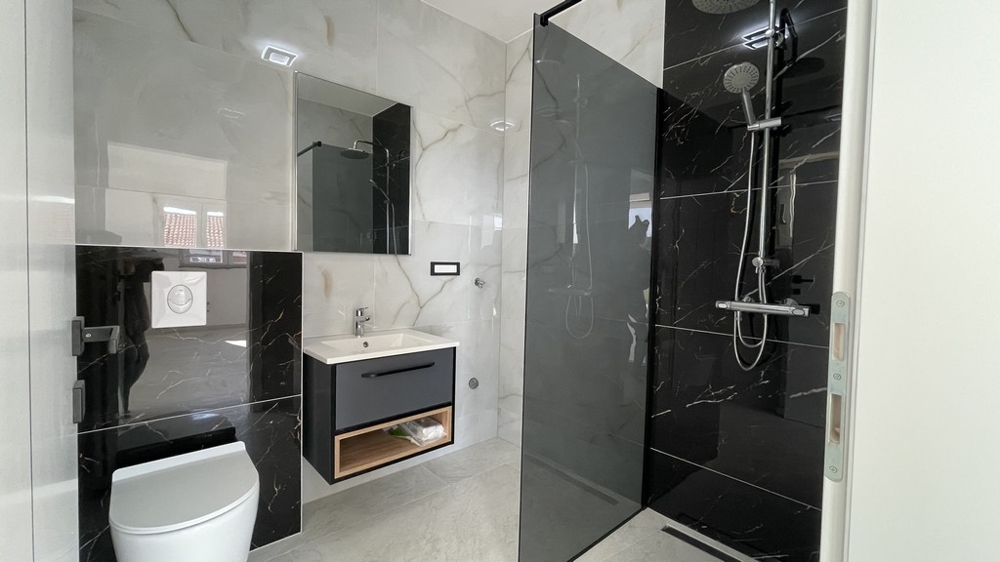 Modern bathroom with walk-in shower