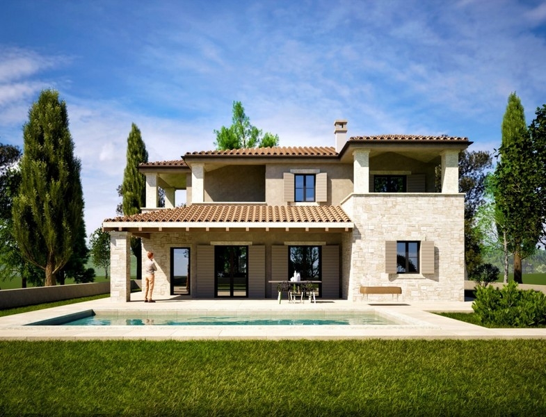 Mediterranean stone house (new building) in Istria for sale.