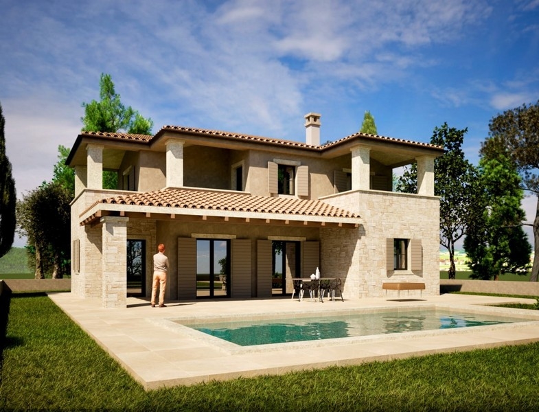 Beautiful villa with pool and sea view - 3D rendering.