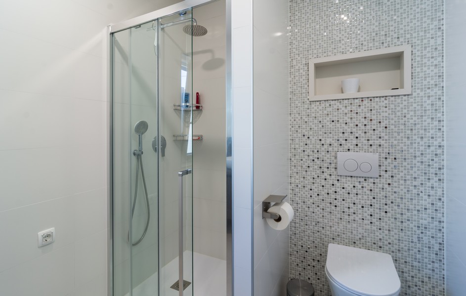 Modern bathroom with shower and toilet