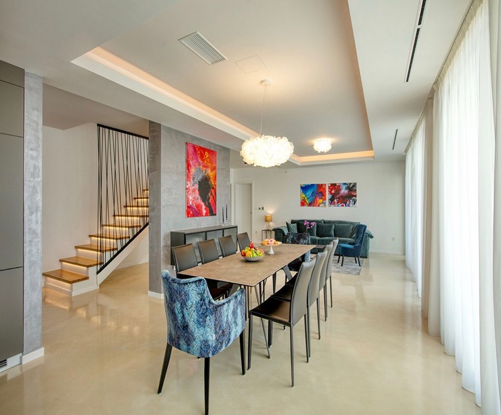 Open living and dining area with stylish furnishings