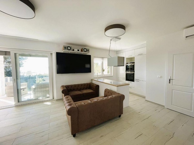 Living area with open kitchen