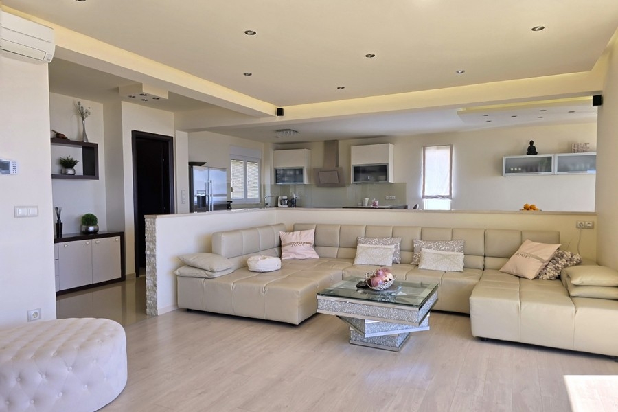 Living room with open kitchen and modern design