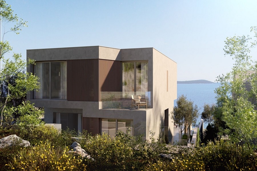 Aerial view of the villa right on the seashore in Dalmatia
