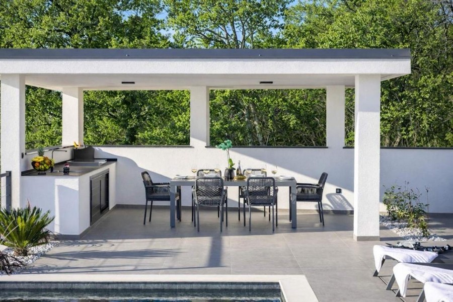 Pool area of ​​villa H3838 for sale, Croatia.