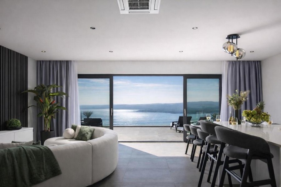 Open living area with sea views and terrace