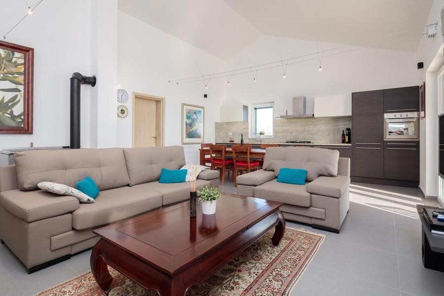 Living area with open kitchen