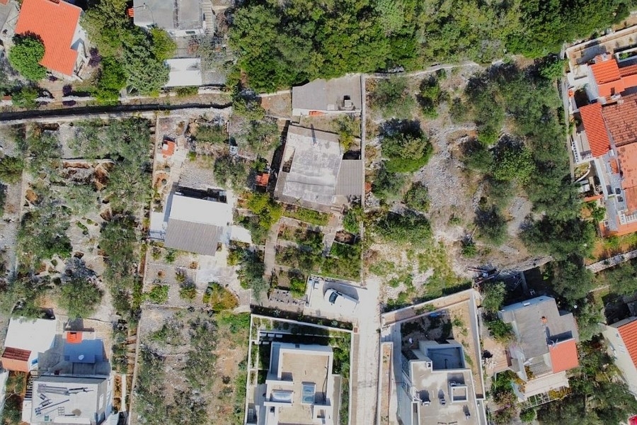 Aerial view of land with house near the sea near Trogir