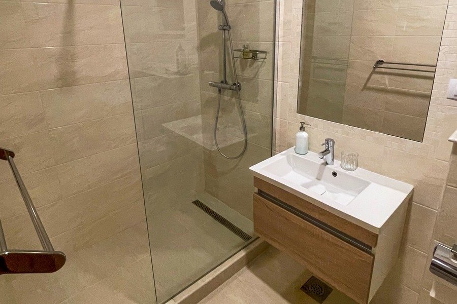 Modern bathroom with shower and sink